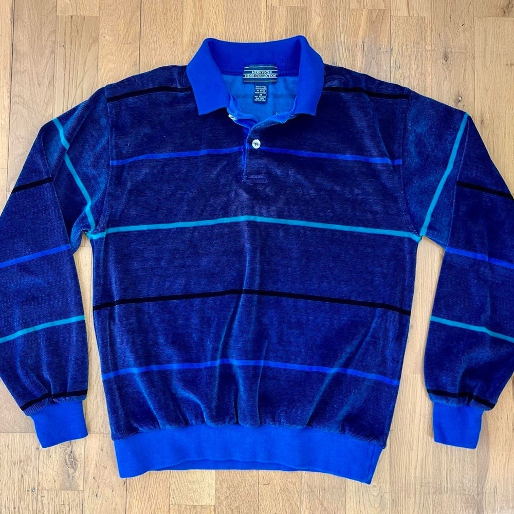 1980s Vintage Striped Velour Shirt S M - Mervyn’s Men’s Collection